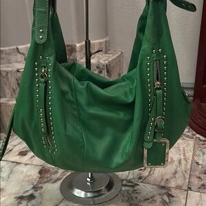 B Makowski Green Studded Leather Shoulder Bag